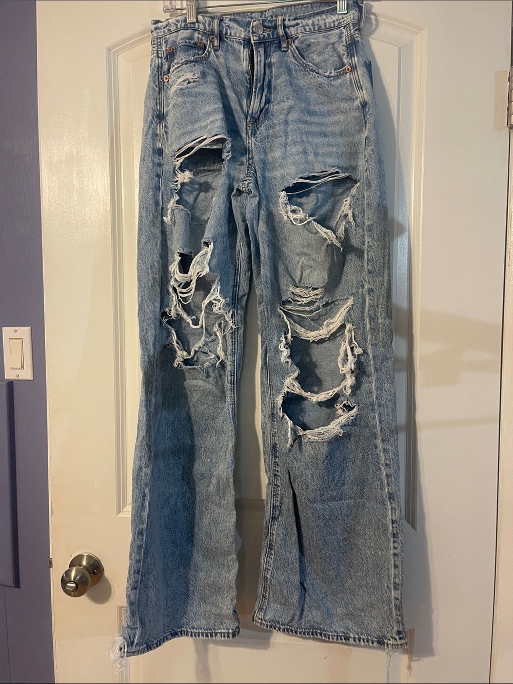 American Eagle Outfitters Light Blue Distressed Flare Jeans
